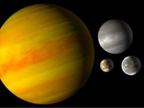 An infographic shows giant gas planet, a small, terrestrial planet, a planet bigger than Earth, but smaller than Newptune.