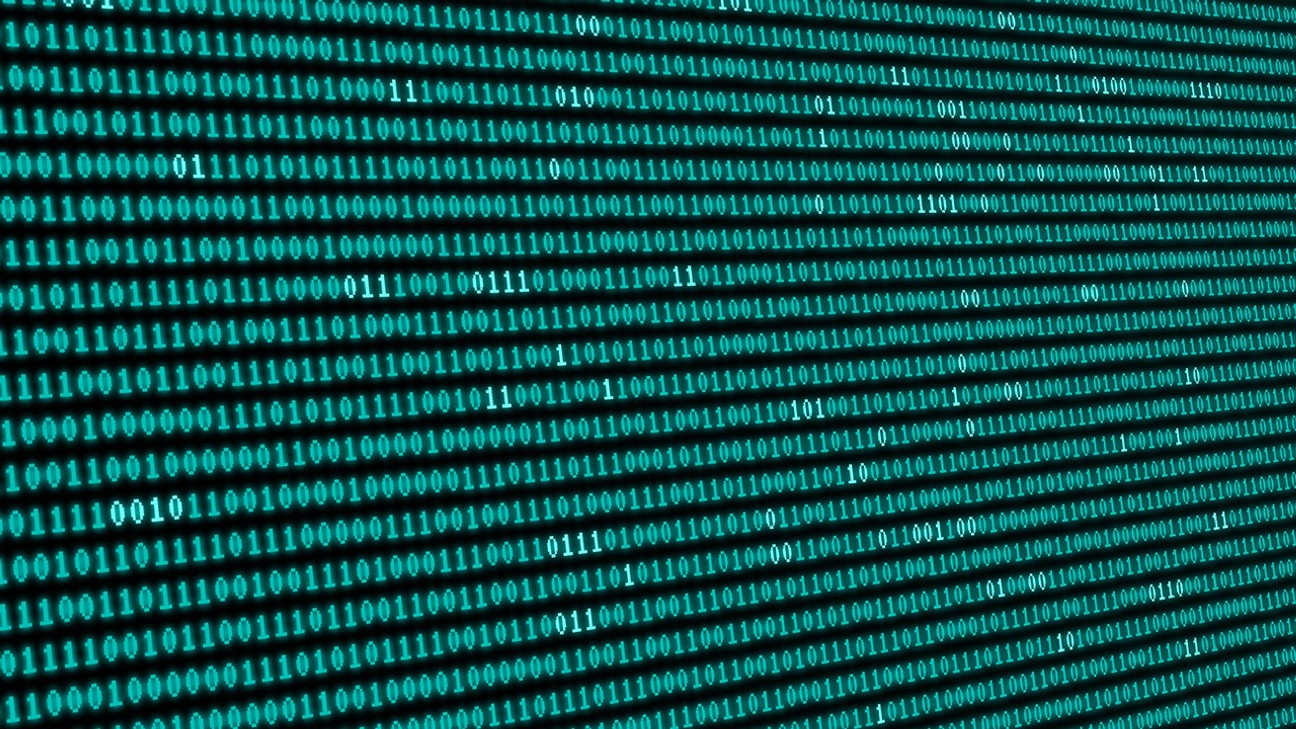 An illustration of glowing blue binary code.